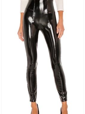 SPANX Black High-Shine Faux Leather Leggings 🖤